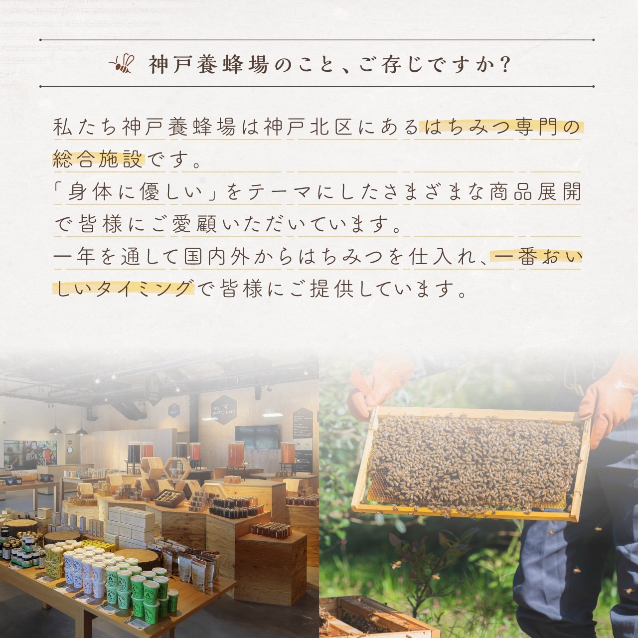 神戸養蜂場はハチミツ専門の総合施設です